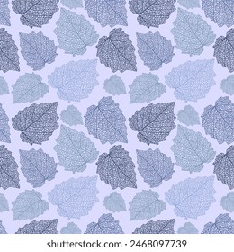 Seamless pattern of texture and structure of leaf on bright purple background. Presented through the different direction positioning of leaf. This format is suitable for printing on fabric and textile