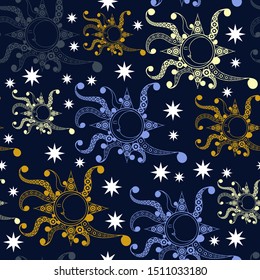 Seamless pattern (texture) the symbol of solstice. Suitable for design: fabric, cloth, wallpaper, wrapping, packaging. Vector illustration.