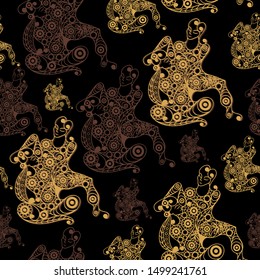 Seamless pattern (texture) with Thai massage. Suitable for design: fabric, cloth, wallpaper, wrapping, packaging. Vector illustration.