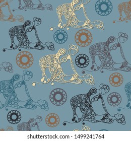 Seamless pattern (texture) with Thai massage. Suitable for design: fabric, cloth, wallpaper, wrapping, packaging. Vector illustration.