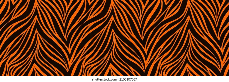 Seamless pattern. Texture of tiger skin. Africa orange and black linear background. Animal seamless pattern. Abstract art background