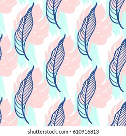 Seamless Pattern Texture with Tropical Leaves . Pop Art Graphic Print Design