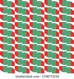 Seamless pattern texture vector background with geometric shapes, colored in green, red and white colors.