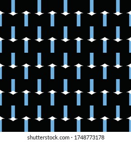 Seamless pattern texture vector background with geometric shapes, colored in black, blue and white colors.