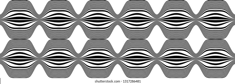 Seamless pattern texture of seamless waves, print for paper or fabric from lines. Geometric simple fashion fabric print.  Single color, black and white. Graphic ornament.  Floral stylish background.