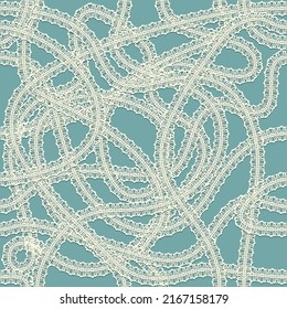 Seamless pattern of texture with white lace ribbons. Twisted lacy fabric strips background. Vector illustration