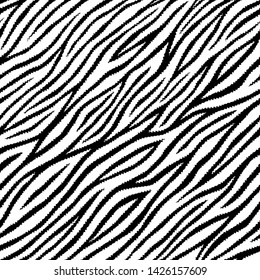 Seamless pattern. Texture wild animal skin. Abstract lines ornament. Zebra and tiger skin stripes pattern. Monochrome background. Amazing hand drawn graphics. Black and white background
