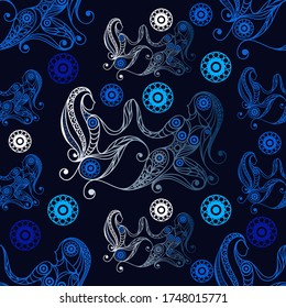 Seamless pattern (texture) with zodiac symbol (astrology, astronomy). Suitable for design: fabric, cloth, wallpaper, wrapping, packaging. Vector illustration.