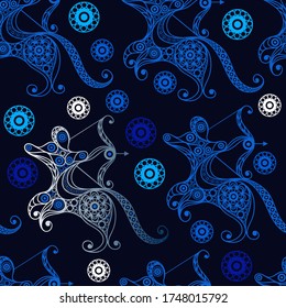 Seamless pattern (texture) with zodiac symbol (astrology, astronomy). Suitable for design: fabric, cloth, wallpaper, wrapping, packaging. Vector illustration.