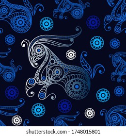 Seamless pattern (texture) with zodiac symbol (astrology, astronomy). Suitable for design: fabric, cloth, wallpaper, wrapping, packaging. Vector illustration.