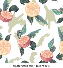 Seamless pattern with textured abstract oranges and lemons. Vector.