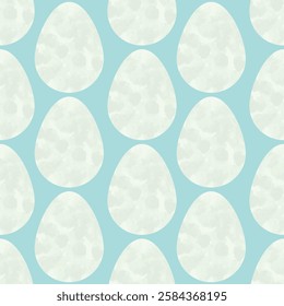 A seamless pattern of textured blue Easter eggs arranged neatly on a soft turquoise background, offering a fresh and festive look.