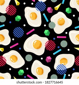 Seamless pattern with textured eggs and geometric figures. Trendy print. Vector