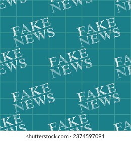 Seamless pattern with textured Fake News lettering and lattice. Background, wallpaper in a blue color palette. Vector illustration