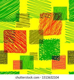 Seamless pattern with textured grunge squares, pattern for fabric, paper wrapping, print. Vector illustration