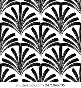 Seamless pattern with textured lines and curls. Grunge damask ornament. Vintage background with brush strokes. Great for textile, fabric, wallpaper, wrapping, scrapbook and packaging