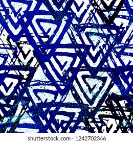Seamless pattern with textured messy grunge triangles