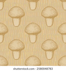 Seamless pattern with textured mushrooms - hand drawn vector illustration.