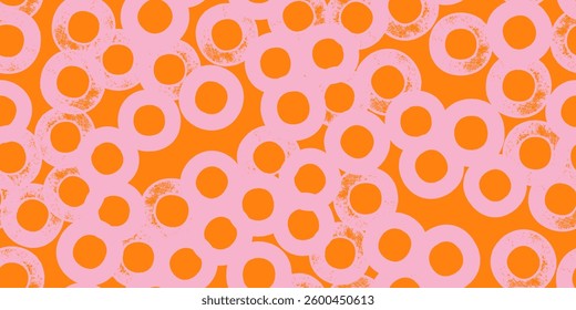 Seamless pattern with textured pink circles, rounds. Vector shapes. Background, print, design
