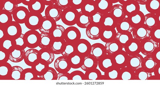Seamless pattern with textured red circles, rounds. Vector shapes. Background, print, design