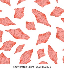 Seamless pattern with textured red shapes on a white square background. Used for printing on paper, fabric, packaging, wallpaper. Eps10.
