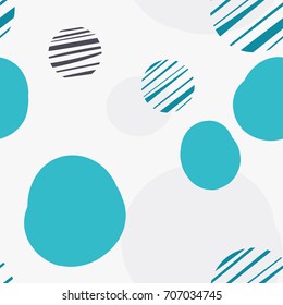 Seamless pattern with textured round shapes in navy blue, cream and darkblue on white background. Creative and modern background for poster, textile, fabric design.