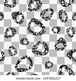 Seamless pattern with textured shapes on grey and white cages   Vector endless texture. 