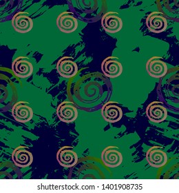 Seamless pattern with textured spirals. Endless texture for unusial wrapping or textile print with messy design.