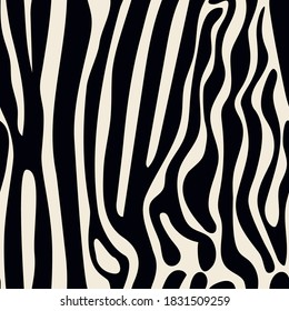 Seamless pattern textured with Zebra fur print. Vector illustration for textile, wallpaper, backgrounds, fabric, texture. Black and white.