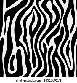 Patrón sin brillo texturado con la huella de piel de cebra. Ilustración vectorial para textiles, papel pintado, fondo, tela, textura. Blanco y negro.
