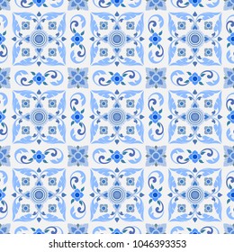 Seamless pattern thai art style in blue color for background, wallpaper, textile.