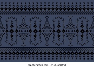 Seamless pattern of Thai weaving, square Vector illustration. Ethnic pixel embroidery designs for carpets, curtains, pillows, bags, clothing, geometric patterns.