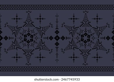 Seamless pattern of Thai weaving, square Vector illustration. Ethnic pixel embroidery designs for carpets, curtains, pillows, bags, clothing, geometric patterns.