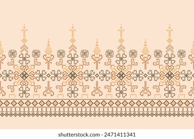 Patrón sin costuras de tejido tailandés, Ilustración vectorial cuadrada. Diseños de bordado de píxeles étnicos para alfombras, cortinas, almohadas, bolsas, ropa, patrones geométricos.