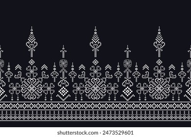 Seamless pattern of Thai weaving, square Vector illustration. Ethnic pixel embroidery designs for carpets, curtains, pillows, bags, clothing, geometric patterns.