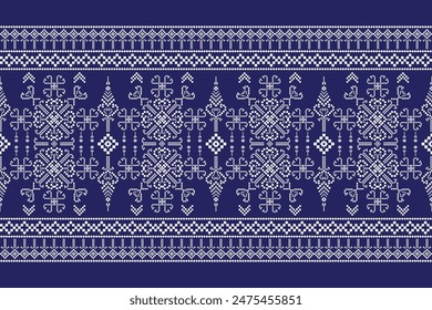 Seamless pattern of Thai weaving, square Vector illustration. Ethnic pixel embroidery designs for carpets, curtains, pillows, bags, clothing, geometric patterns.