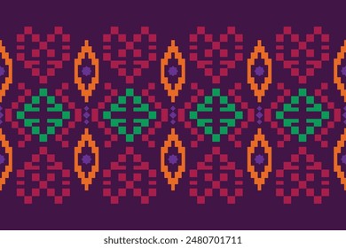 Seamless pattern of Thai weaving, square Vector illustration. Ethnic pixel embroidery designs for carpets, curtains, pillows, bags, clothing, geometric patterns.
