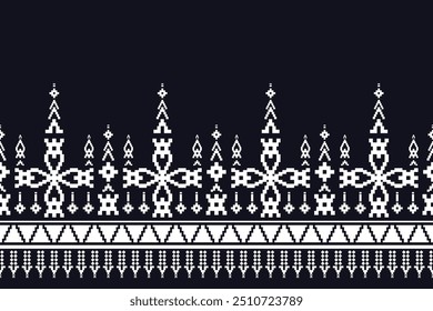 Seamless pattern of Thai weaving, square Vector illustration. Ethnic pixel embroidery designs for carpets, curtains, pillows, bags, clothing, geometric patterns.