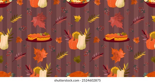 Seamless pattern of thanksgiving. Botanical autumn ornament.