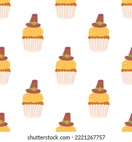 Seamless Pattern with Thanksgiving Cupcake. Thanksgiving Day collection. Flat vector illustration.