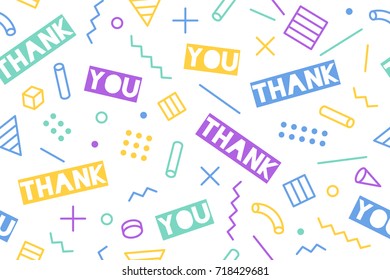 Seamless pattern for Thanksgiving Day. Seamless pattern 90s trendy style on black background with text Thank You. White pattern with different shapes objects for wrapping paper. Vector illustration