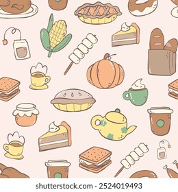 Seamless pattern of thanksgiving food