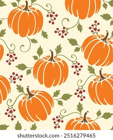 Seamless Pattern of Thanksgiving, Thanksgiving Harvest Fall Pumpkin- Thanksgiving Vector Illustration