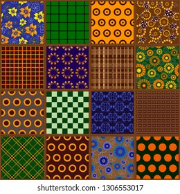 Seamless pattern that consists of 16 colorful seamless patterns