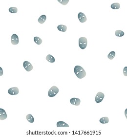 Seamless pattern of theatrical mask with cunning emotion. Vector illustration. Blue mask with gradient isolated on white background.