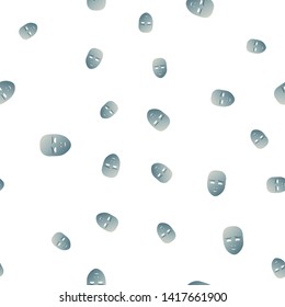 Seamless pattern of theatrical mask with cute emotion. Vector illustration. Blue mask with gradient isolated on white background.