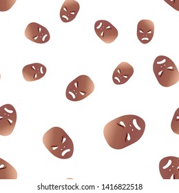 Seamless pattern of theatrical mask with frenzied emotion. Vector illustration. Bronze mask with gradient isolated on white background.