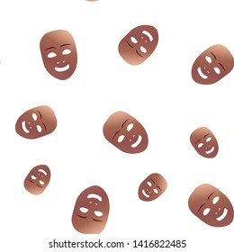 Seamless pattern of theatrical mask with joy emotion. Vector illustration. Bronze mask with gradient isolated on white background.
