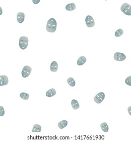 Seamless pattern of theatrical mask with repentance emotion. Vector illustration. Blue mask with gradient isolated on white background.