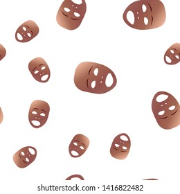 Seamless pattern of theatrical mask with sad emotion. Vector illustration. Bronze mask with gradient isolated on white background.